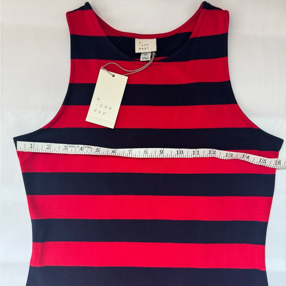 NWT, A NEW DAY Striped Sleeveless Dress - Red and Navy Blue Size X-Small Women - Picture 7 of 14